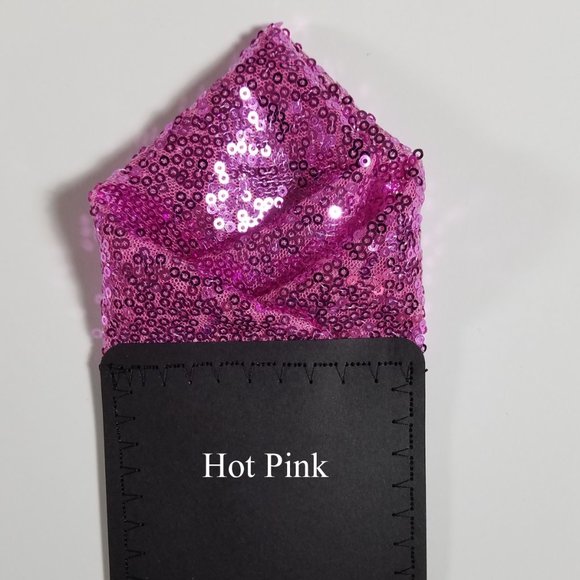 Men's Hot Pink Sequin Pre-Folded Pocket Square Insert - Point Design - Picture 3 of 5